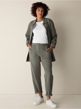 $198 Eileen Fisher Bayleaf Garment-Dyed Utility Cotton Tapered Pant denim  PP
